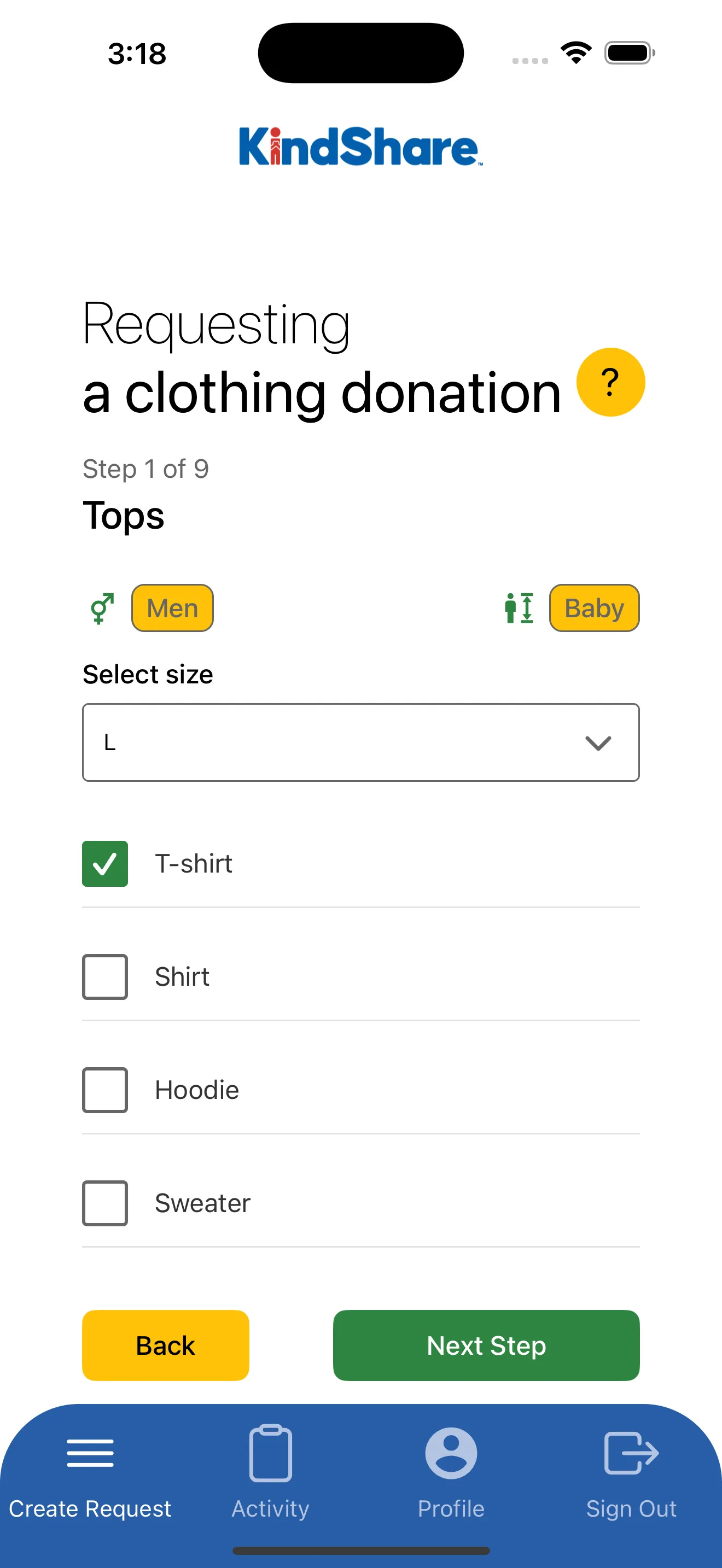KindShare Mobile App - Donation Form