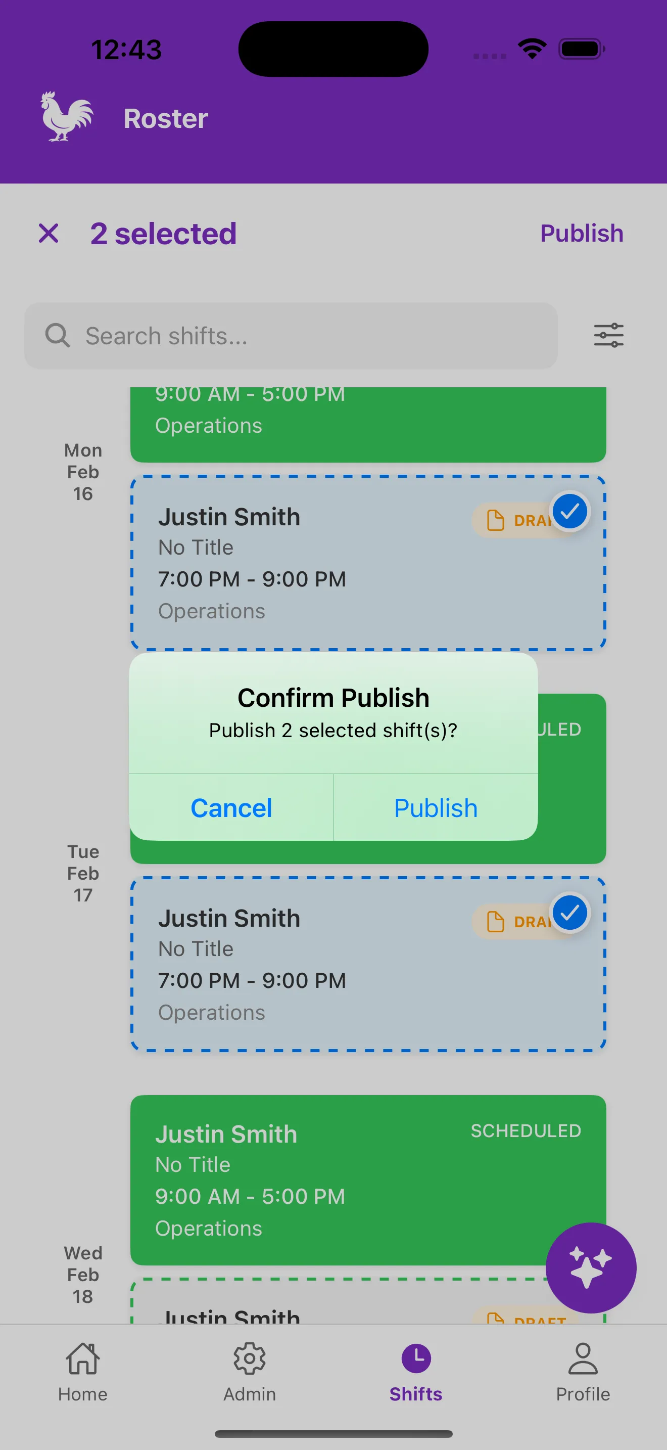 Roster Mobile App - Confirm and publish shifts
