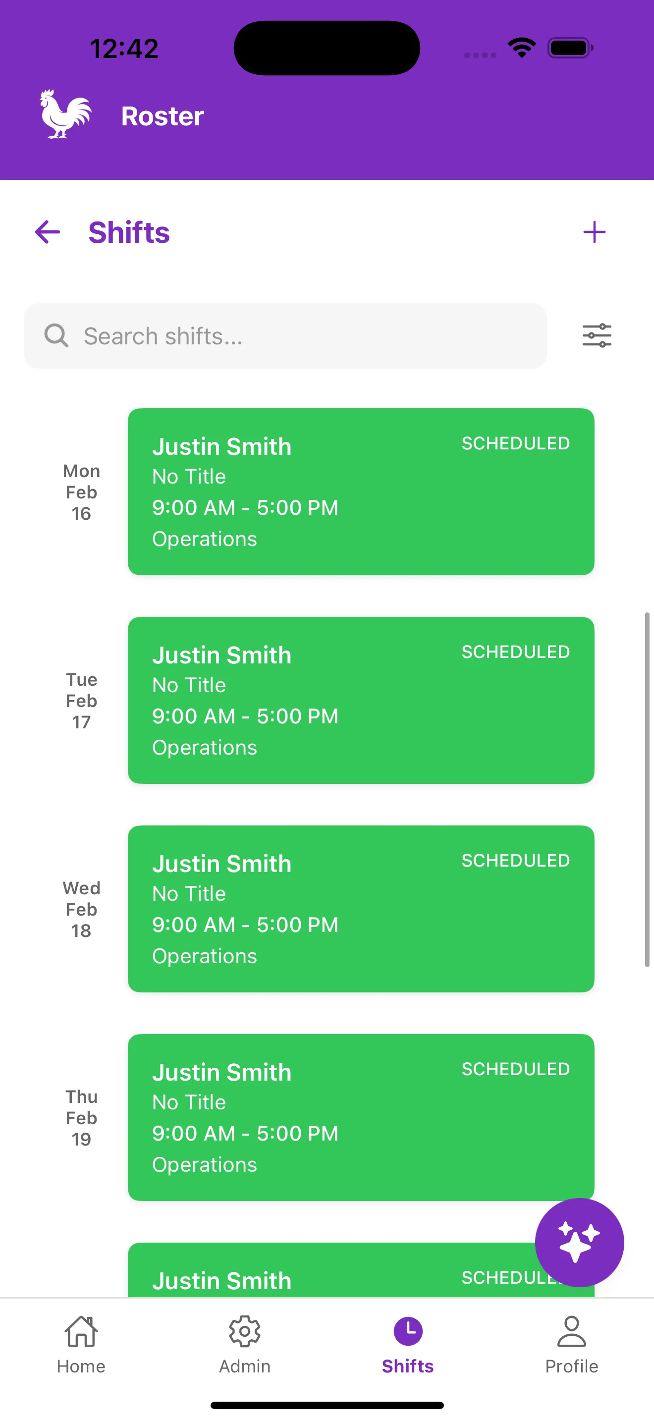 Roster Mobile App - Shifts view