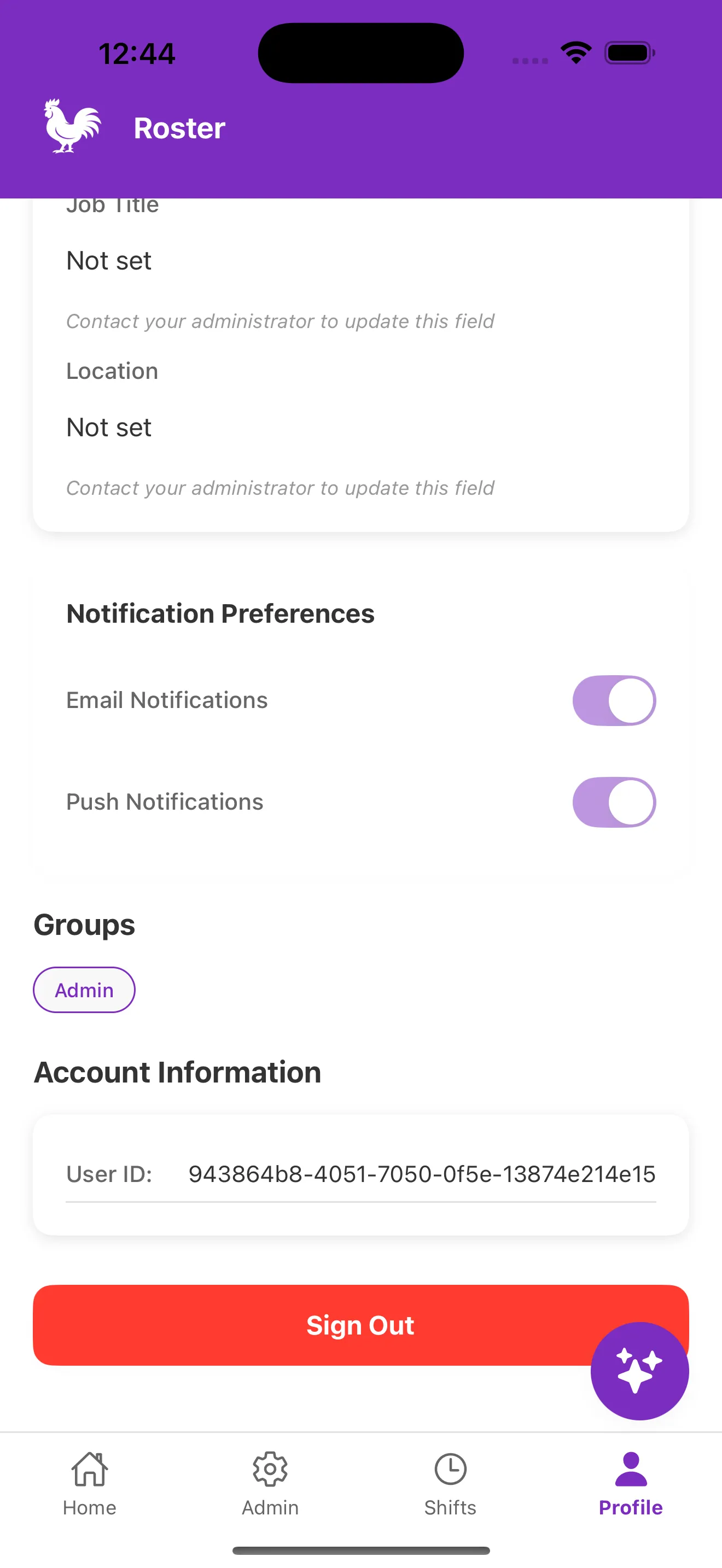 Roster Mobile App - Staff profile